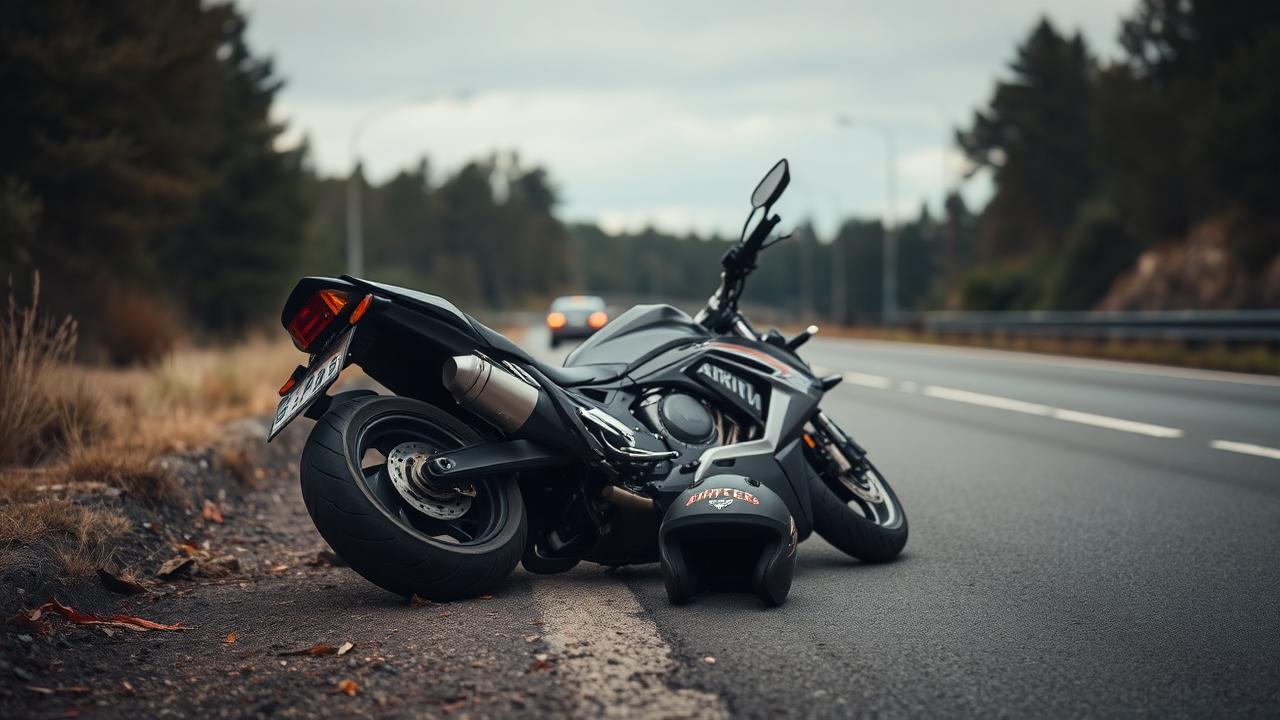 Motorcycle on the roadside after a crash
