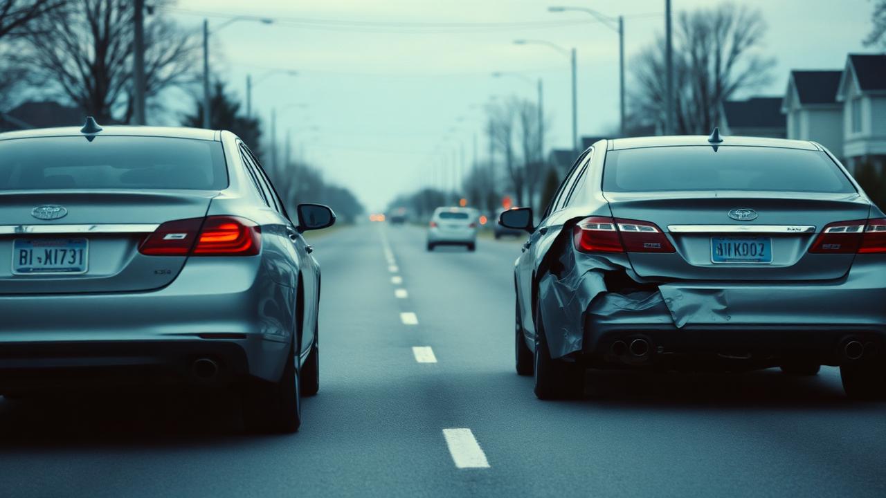 Rear-end collision between two cars on a suburban road